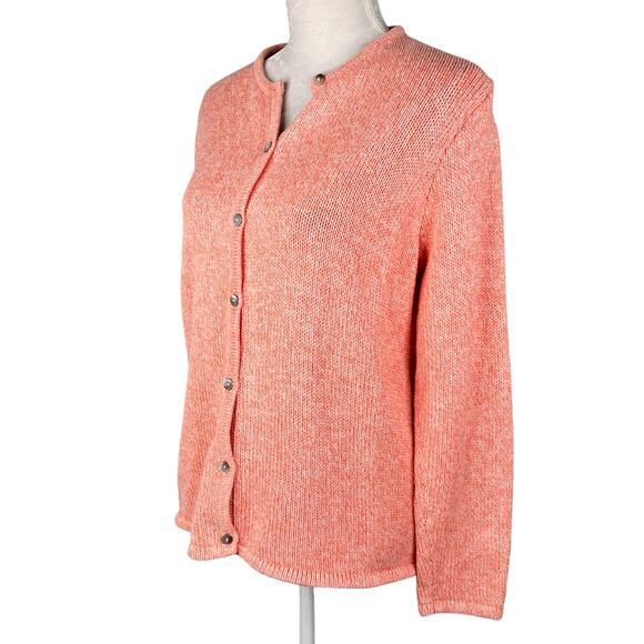 LL Bean Womens Peach Cardigan Sweater Thick Cotton Large - Picture 6 of 8